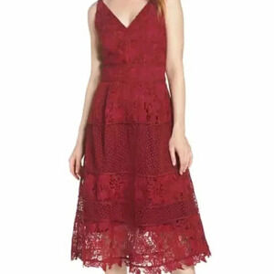 Adelyn Rae Burgundy Lace Crochet Midi Dress Floral